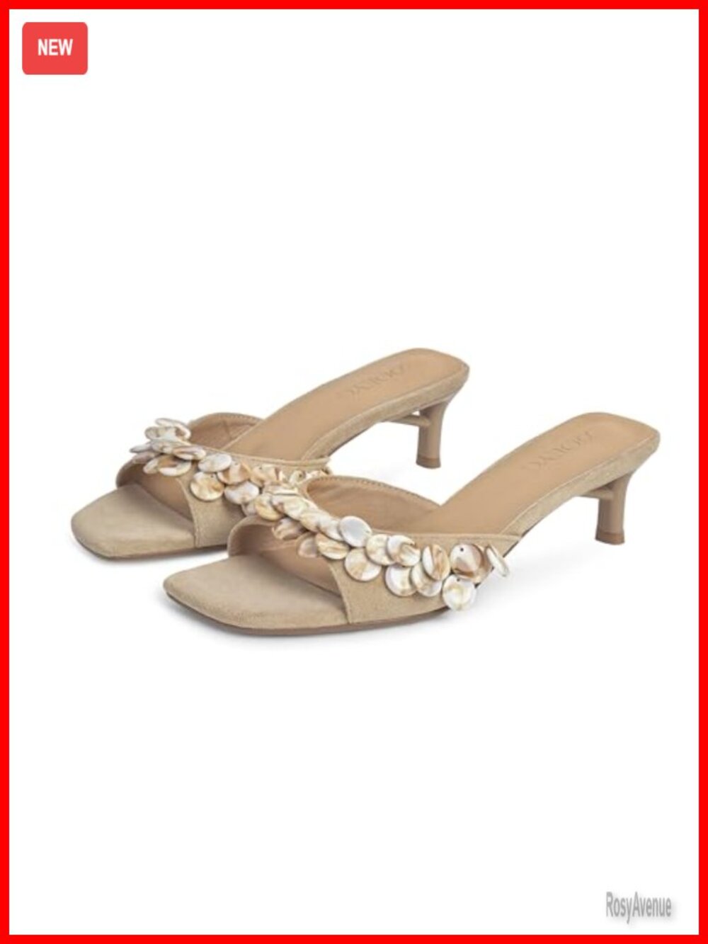 Faux Suede Kitten Heel Slide Sandals Square Toe Mule Heels Wooden Detail